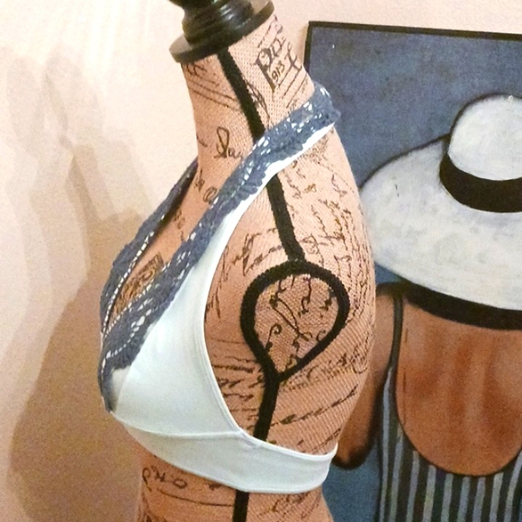 Out From Under Crochet Halter Bra Top Light Blue/Teal - Picture 4 of 8